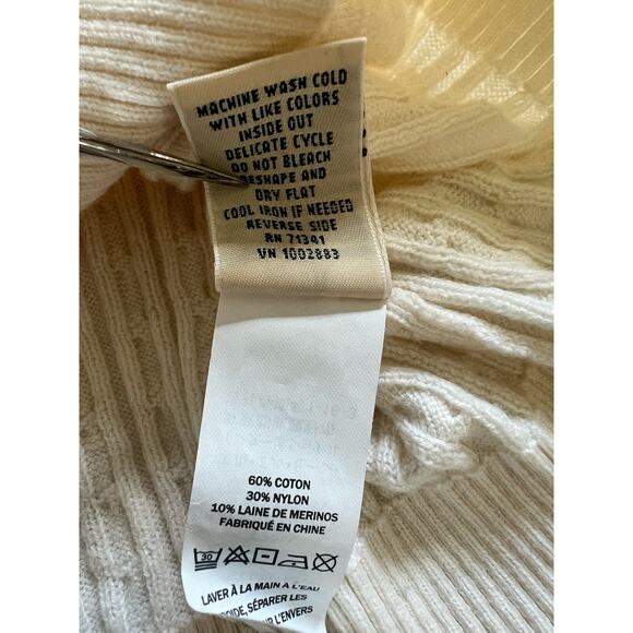 LL Bean Cable‎ Sweater Button Up Size XL Cotton Merino Wool Off White - Picture 11 of 12